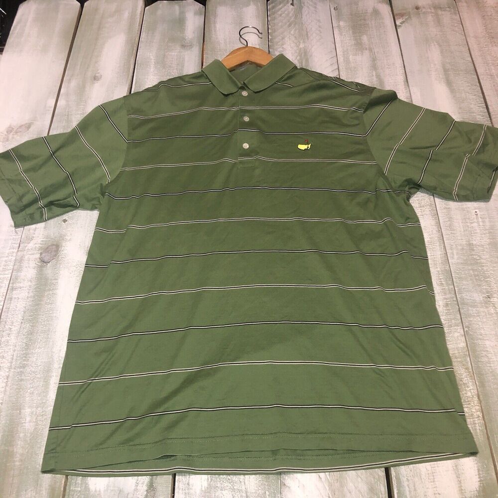 Masters Amen Corner Men's L Green Short Sleeve Pima Cotton Button Golf Polo